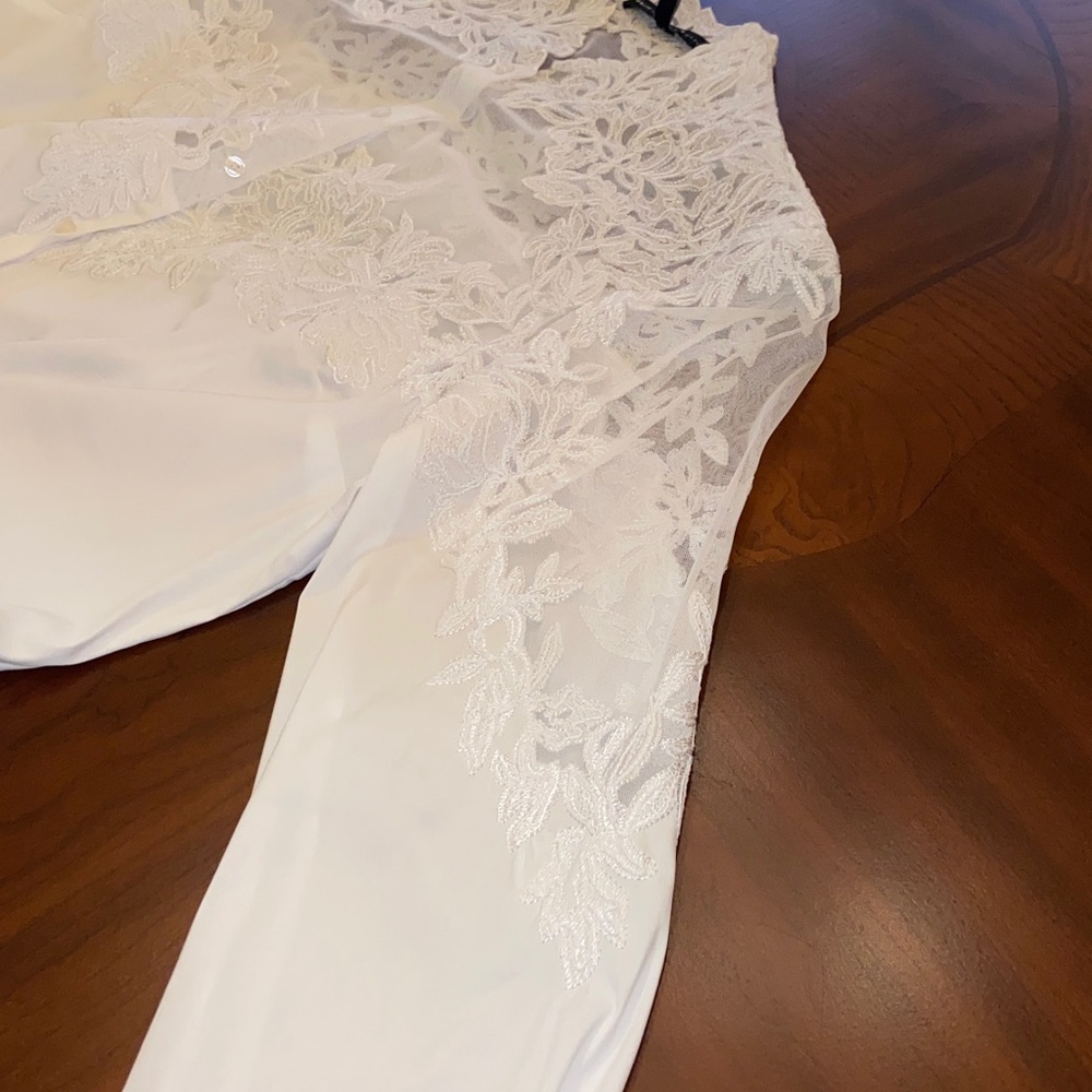 White House Black Market White Lace Yoke Button-Down Shirt - Picture 10 of 11